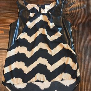 Sleeveless Blouse with Faux Leather Accent